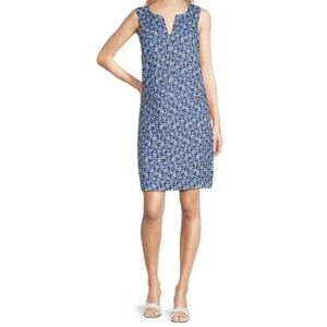 J. McLaughlin Rue Navy Blue Linen Floral Sleeveless Shift Dress XS NEW $218